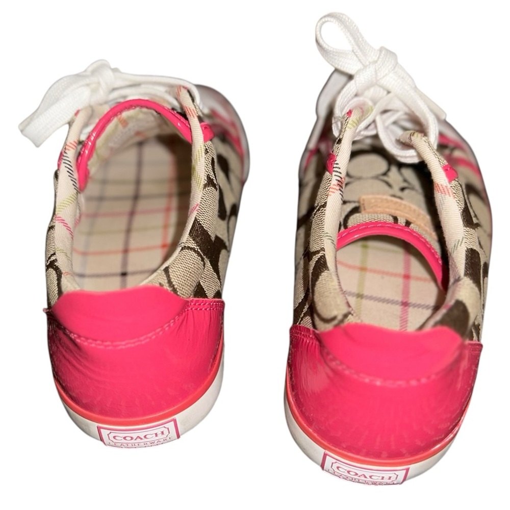 Coach “Barrett” Sneakers Brown Signature Canvas Sneakers with Pink Leather Trim - Picture 15 of 16